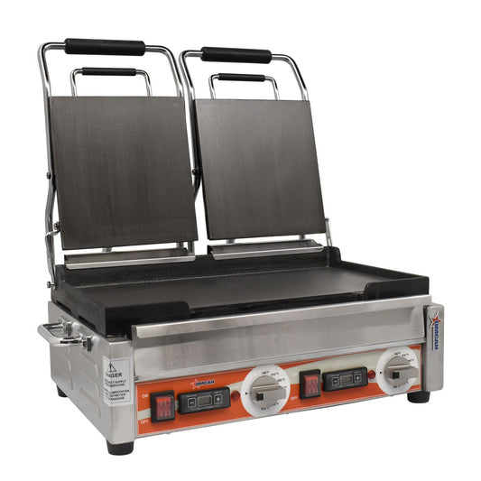 Omcan 42913 10" x 18" Double Panini Grill with Smooth Plates and Timer