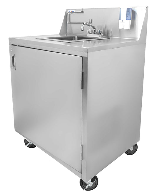 Omcan 46788 Portable Hand Sink with Backsplash and Water Heater Tank and Pump