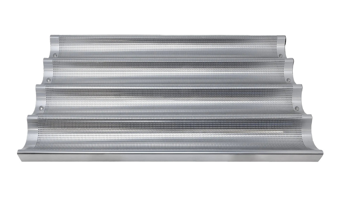 Omcan 81114 26" x 18" Baguette/French Bread Pan, Glazed Aluminum, 4-Loaf 26" x 3-7/8" Compartments