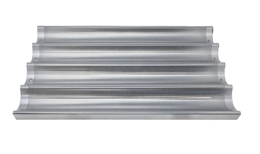 Omcan 81114 26" x 18" Baguette/French Bread Pan, Glazed Aluminum, 4-Loaf 26" x 3-7/8" Compartments