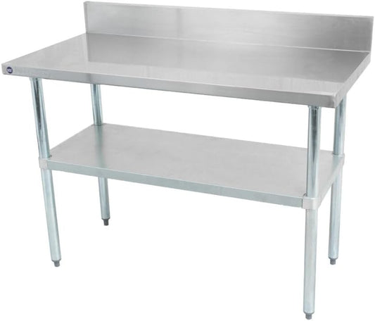 Thorinox DSST-3048-BKSS 30" x 48" Stainless Steel Work Table with Backsplash & Stainless Steel Undershelf & Legs