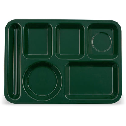 Carlisle 4398008 10" x 14" Forest Green 6-Compartment Melamine Left-Hand Heavyweight Tray