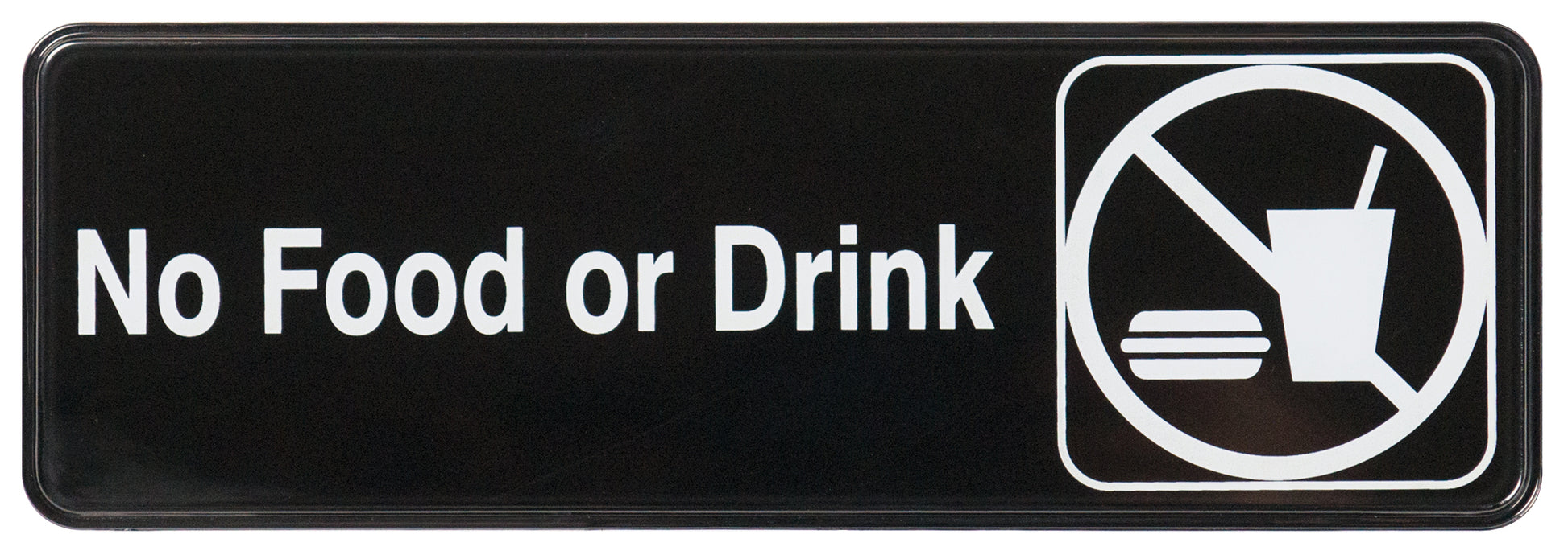 Winco SGN-333 3" x 9" Black Information Sign - "No Food or Drink"