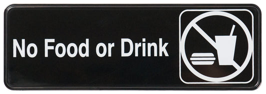 Winco SGN-333 3" x 9" Black Information Sign - "No Food or Drink"