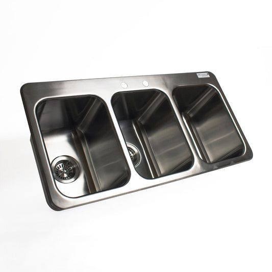 BK Resources DDI3-10141024 3-Compartment Stainless Steel Dropin Sink 14L X 10W X 10D Bowls