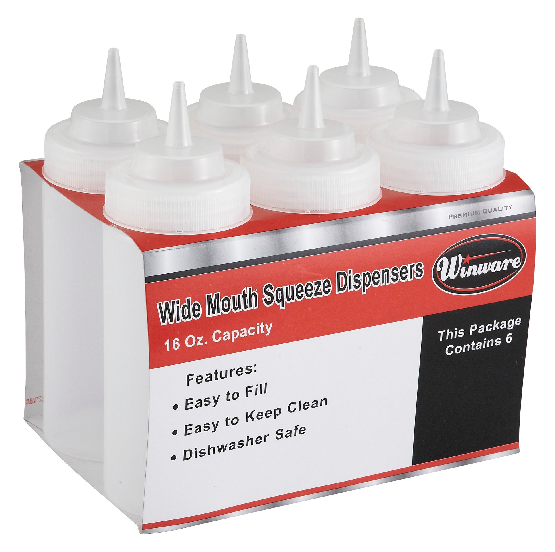 Winco PSW-12 12 oz. Clear Wide Mouth Squeeze Bottles (6pcs/pk)
