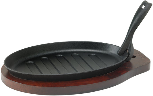 Winco ISP-3 Cast Iron 3-Piece Fajita Platter w/Gripper Set