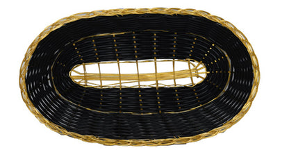 Omcan 47193 9" x 4.25" x 2" Black Long Oval Woven Basket with Golden Trim