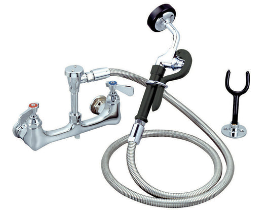 BK Resources BKF-8SMUS-G Chrome-Plated Brass Optiflow Utility Spray, Splash/Wall Mount, Dual Valve, SS Braided Hose