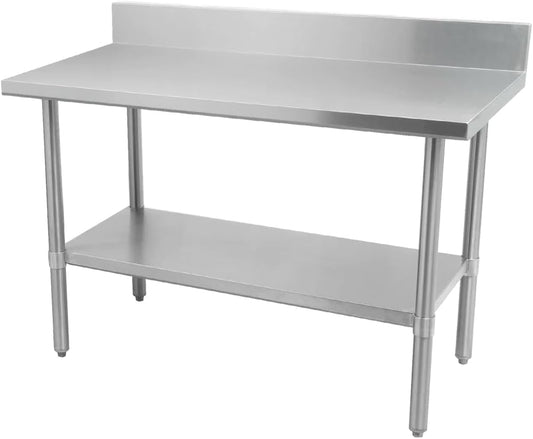 Thorinox DSST-2472-BKSS 24" x 72" Stainless Steel Work Table with Backsplash & Stainless Steel Undershelf & Legs