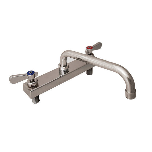 BK Resources EVO-8DM-12 Stainless Steel Evolution 8" Deck Mount Faucet, 12" Swing Spout