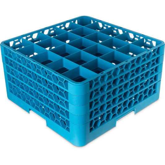 Carlisle RG25-414 Carlisle Blue 25-Compartment Polypropylene OptiClean Divided Glass Rack with 4 Extenders 10.3"