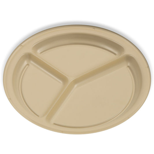 Carlisle KL10225 10" Tan 3-Compartment Kingline Melamine Plate