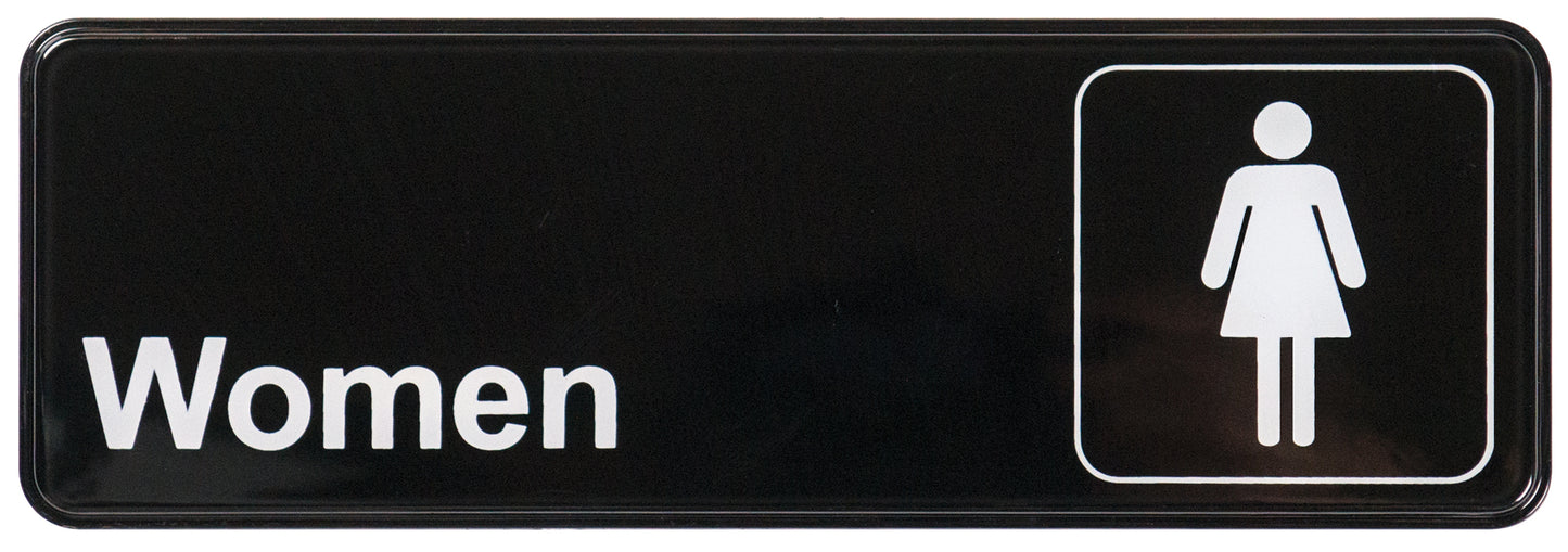 Winco SGN-312 3" x 9" Black Information Sign - "Women"