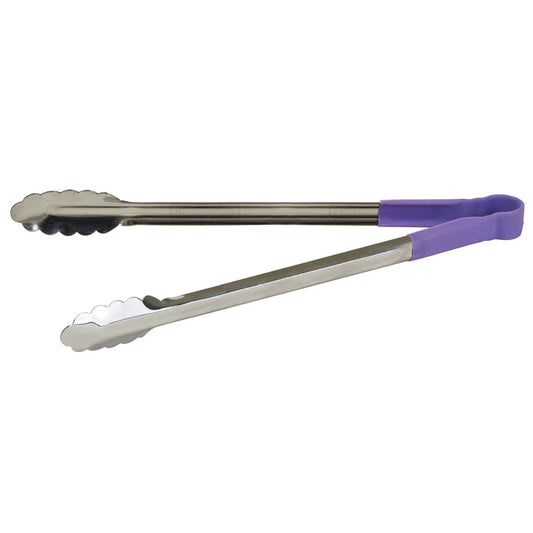 Winco UTPH-16P 16" Purple Stainless Steel Utility Tong, Allergen Free Polypropylene Handle