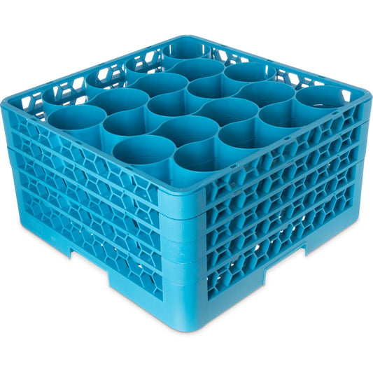Carlisle RW20-314 Carlisle Blue 20-Compartment Polypropylene OptiClean NeWave Glass Rack with 4 Integrated Extenders