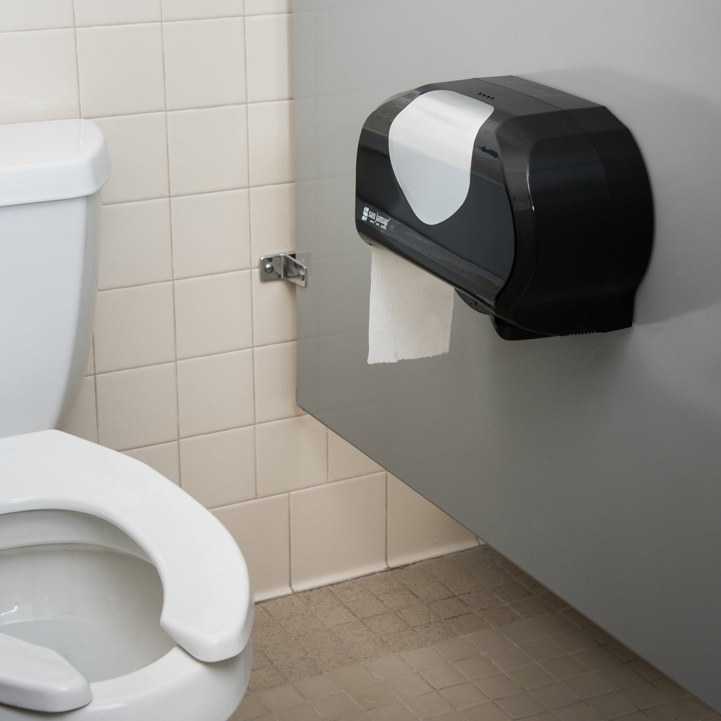 San Jamar R3670BKSS Black-Stainless Steel Dual Plastic Summit Versatwin Standard Roll Tissue Dispenser, 1.5" core