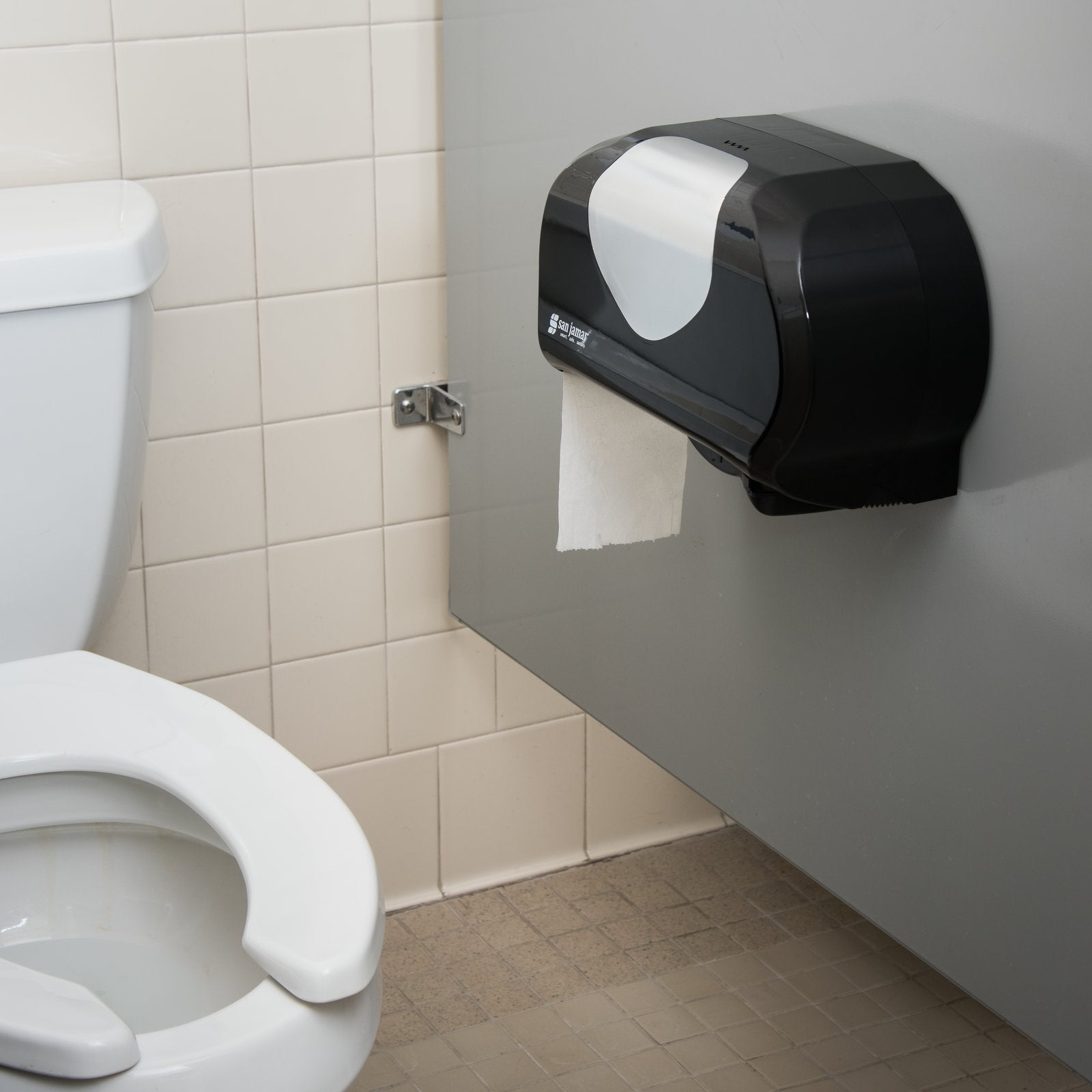 San Jamar R3670BKSS Black-Stainless Steel Dual Plastic Summit Versatwin Standard Roll Tissue Dispenser, 1.5" core