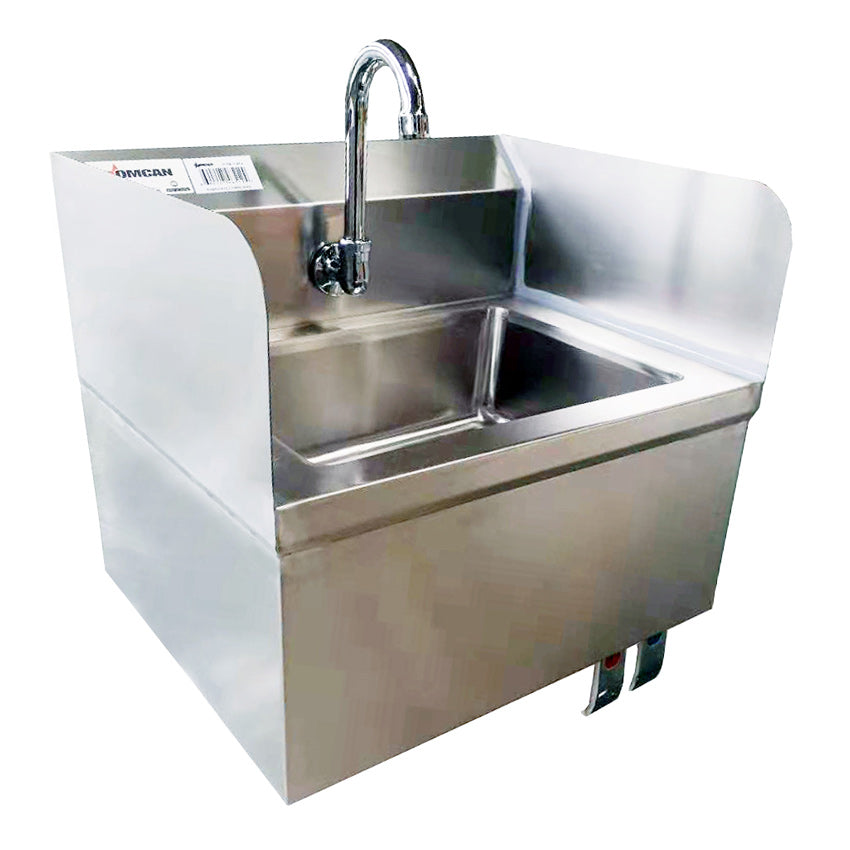 Omcan 46512 Fabricated Hand Sink with Knee Valve Assembly and Side Splashes
