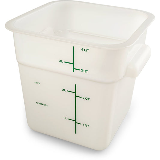 Carlisle 11961PE02 4 Qt White Square Polyethylene Food Storage Container