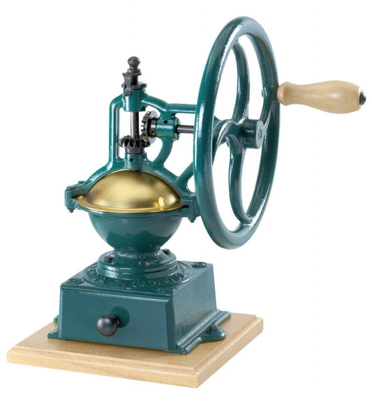 Omcan 43681 Teal Cast Iron and Beech Wood Manual Traditional Coffee Grinder