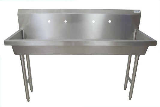 BK Resources MSHS-60F2 60" 2-Station Stainless Steel Freestanding Handwash Sink, 8" O.C. Splash Mount