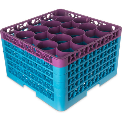 Carlisle RW20-4C414 Lavender-Carlisle Blue 20-Compartment Polypropylene OptiClean NeWave Color-Coded Glass Rack with 5 Integrated Extenders