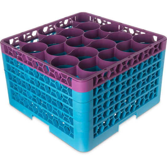 Carlisle RW20-4C414 Lavender-Carlisle Blue 20-Compartment Polypropylene OptiClean NeWave Color-Coded Glass Rack with 5 Integrated Extenders