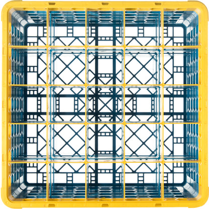 Carlisle RG25-4C411 Yellow-Carlisle Blue 25-Compartment Polypropylene OptiClean Divided Glass Rack with 4 Extenders 10.3"