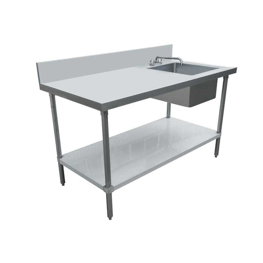 Omcan 44302 24" x 72" All Stainless Steel Table with Right Sink and 6" Backsplash