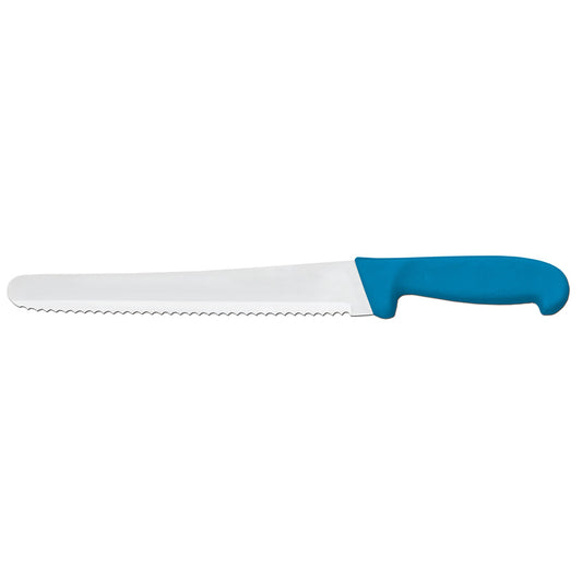 Omcan 12460 10-inch Slicer Curved Wave Edge Knife with Blue Polypropylene Handle
