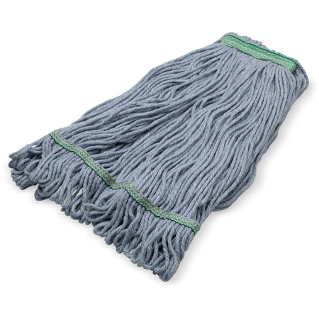 Carlisle 369417B14 Medium Blue Acrylic Fiber 4 Ply Looped-End Mop w/ Green Band