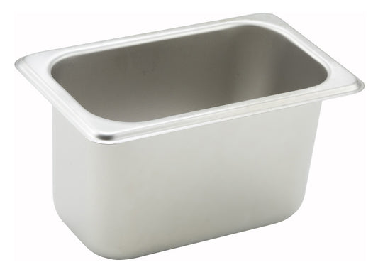 Winco SPN4 1/9 Size Stainless Steel Straight-sided Steam Pan, 4" Deep