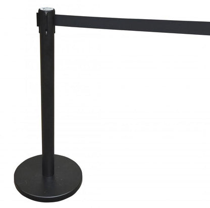 Omcan 30439 Black-Painted Steel Crowd Control System with Black Rectractable Belt Barrier