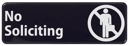 Winco SGN-336 3" x 9" Black Information Sign - "No Soliciting"