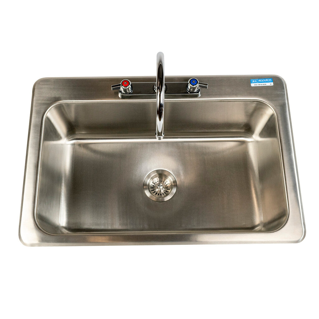 BK Resources DDI-28161028-P-G One Compartment Stainless Steel Drop-In Sink 28L x 16W x 10D w/ Faucet