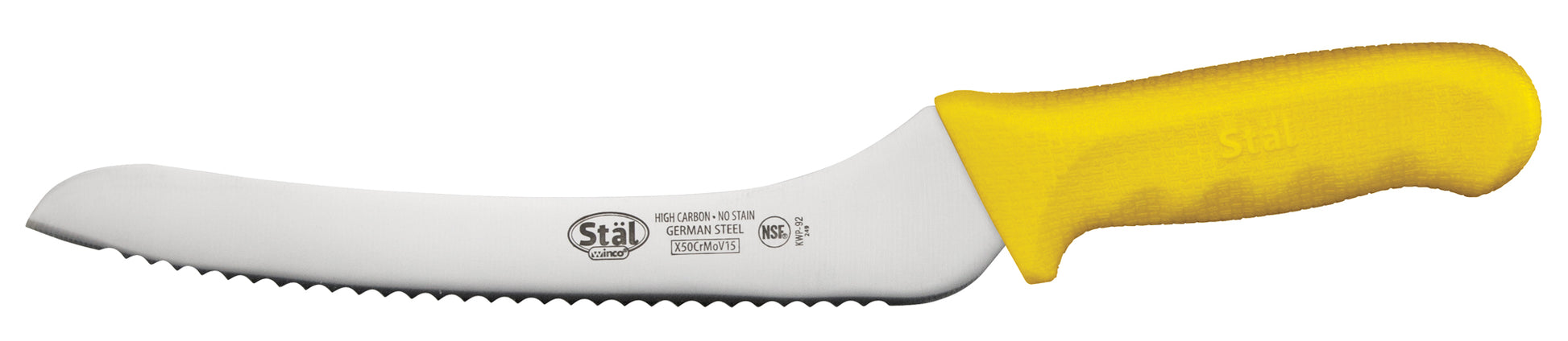 Winco KWP-92Y 9" Yellow Polypropylene Handle Bread Knife w/ Offset