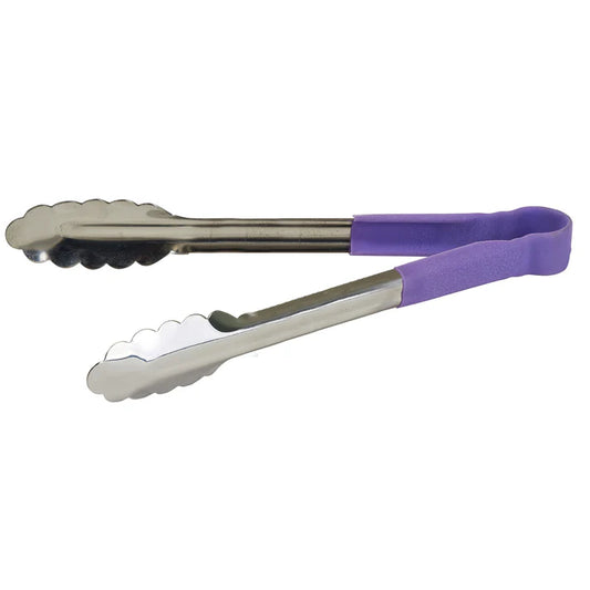 Winco UTPH-12P 12" Purple Stainless Steel Utility Tong, Allergen Free Polypropylene Handle