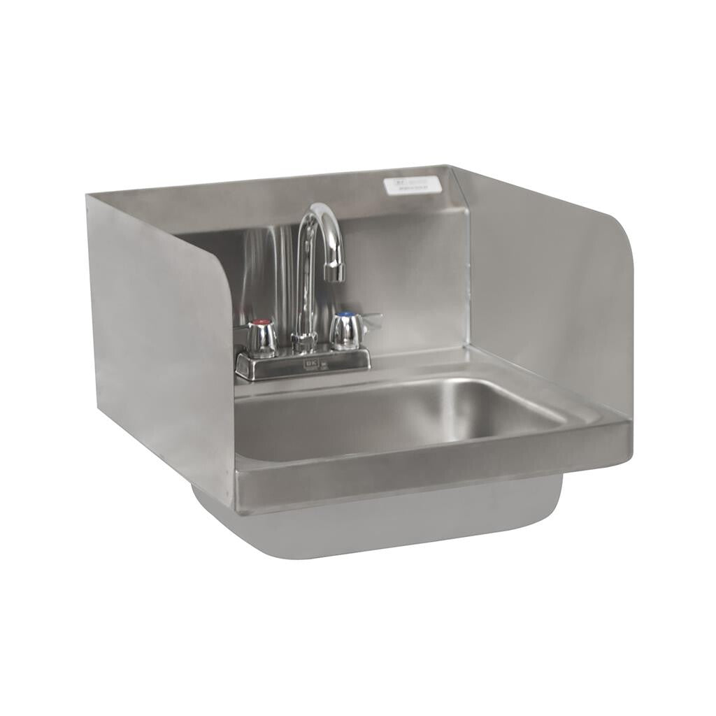 BK Resources BKHS-D-1410-SS-P-G Stainless Steel Hand Sink w/ Side Splashes, Faucet 2 Holes 14"Wx10"