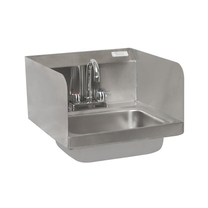 BK Resources BKHS-D-1410-SS-P-G Stainless Steel Hand Sink w/ Side Splashes, Faucet 2 Holes 14"Wx10"
