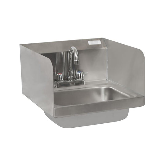 BK Resources BKHS-D-1410-SS-P-G Stainless Steel Hand Sink w/ Side Splashes, Faucet 2 Holes 14"Wx10"