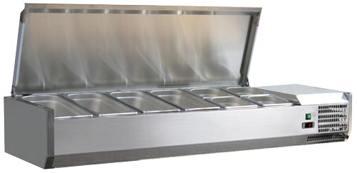 Omcan 46657 58-inch Refrigerated Topping Rail with Stainless Steel Cover