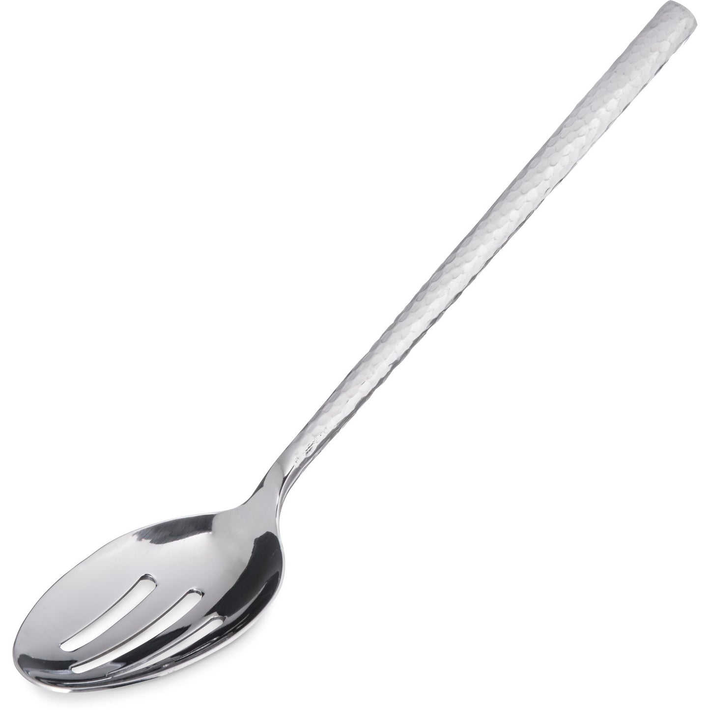 Carlisle 60201 12" Terra Slotted Serving Spoon - Hammered Mirror Finish - 400 Series Stainless