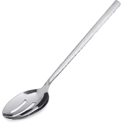 Carlisle 60201 12" Terra Slotted Serving Spoon - Hammered Mirror Finish - 400 Series Stainless