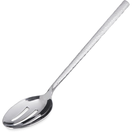 Carlisle 60201 12" Terra Slotted Serving Spoon - Hammered Mirror Finish - 400 Series Stainless