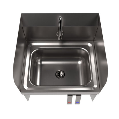 BK Resources BKHS-W-1410-1SSBKKPG Stainless Steel Hand Sink w/ Side Splashes Knee Valve Bracket Faucet 1 Hole 14”x10”x5”