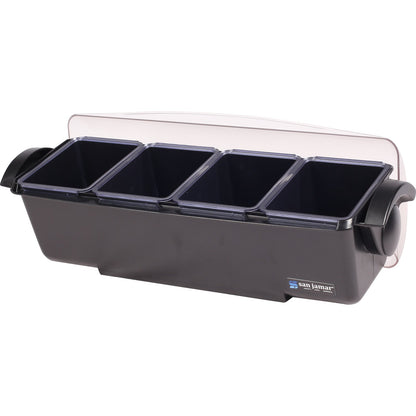 San Jamar BD4004 12 Pint Black 4-Tray The Dome Condiment Center