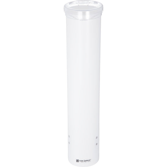San Jamar C4160WH Small White Pull-Type Water Cup Dispenser with Flip Cap
