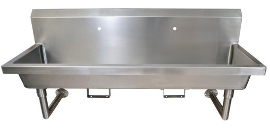 BK Resources MSHS-60W1B 60" 2-Station Stainless Steel Wall-Mount Handwash Sink, 1 Hole Splash Mount, Bracket