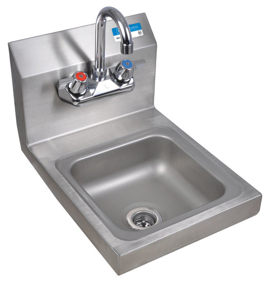 BK Resources BKHS-W-SS-P-G Stainless Steel Space Saver Hand Sink With Faucet, 2 Holes 9"x9" Bowl